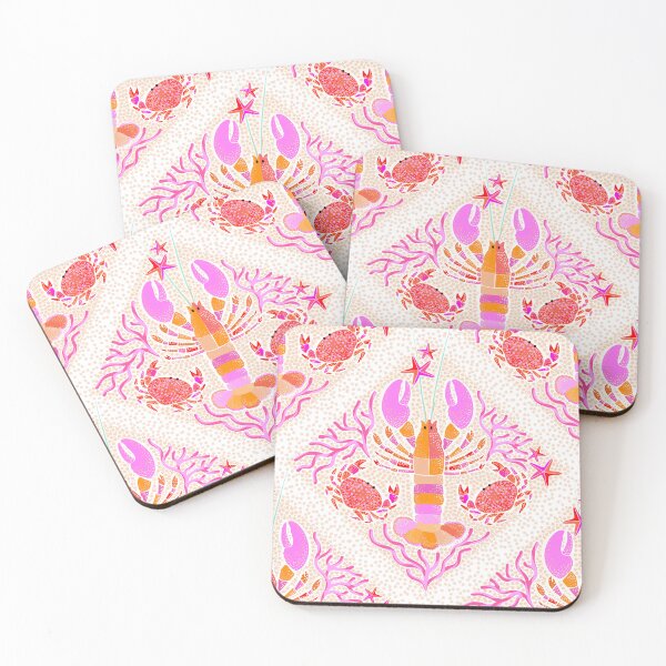Item preview, Whimsy Vibrant Boho Lobsters and Crabs Lattice pattern • Pink  designed and sold by Dominiquevari.