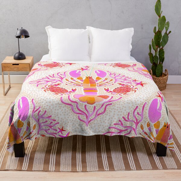 Item preview, Whimsy Vibrant Boho Lobsters and Crabs Lattice pattern • Pink designed and sold by Dominiquevari.