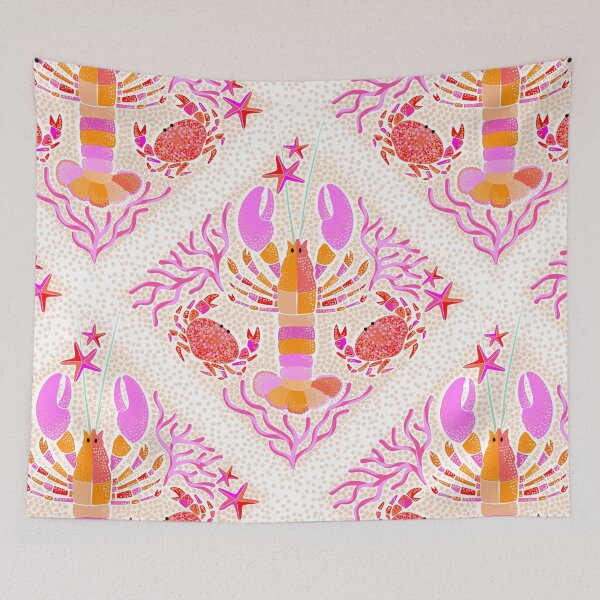 Item preview, Whimsy Vibrant Boho Lobsters and Crabs Lattice pattern • Pink  designed and sold by Dominiquevari.