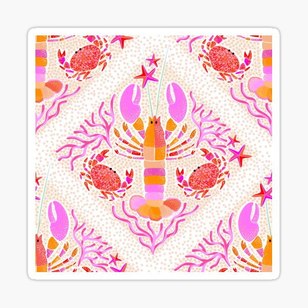 Whimsy Vibrant Boho Lobsters and Crabs Lattice pattern • Pink  Sticker