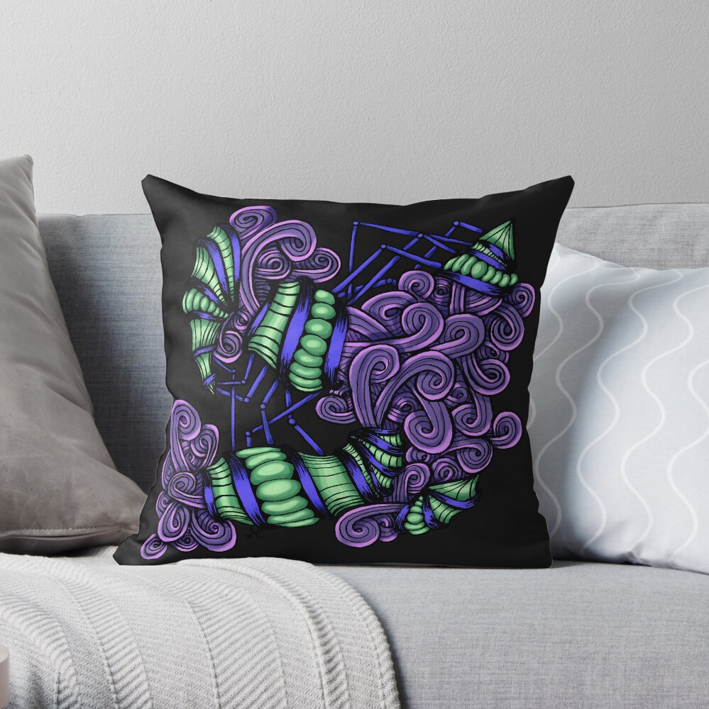 Zentangle Squishy Spirals Throw Pillow