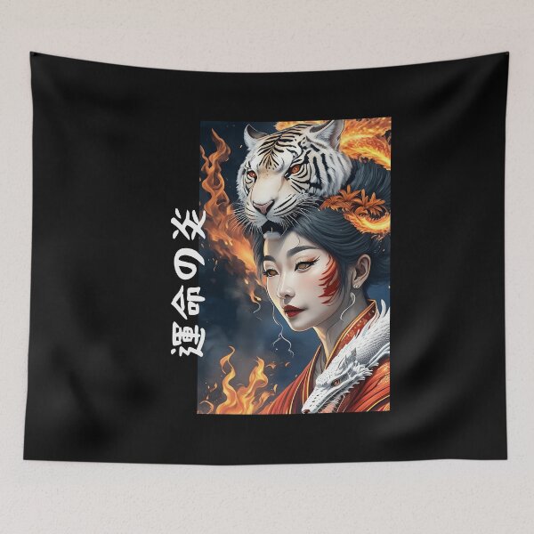 Item preview, Flames of Fate: Geisha, Dragon, and White Tiger designed and sold by Kookie Tarp.
