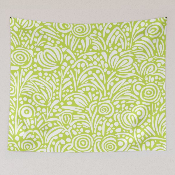 Item preview, Wild Garden Floral Pattern Chartreuse Green and White designed and sold by tonymagnerart.