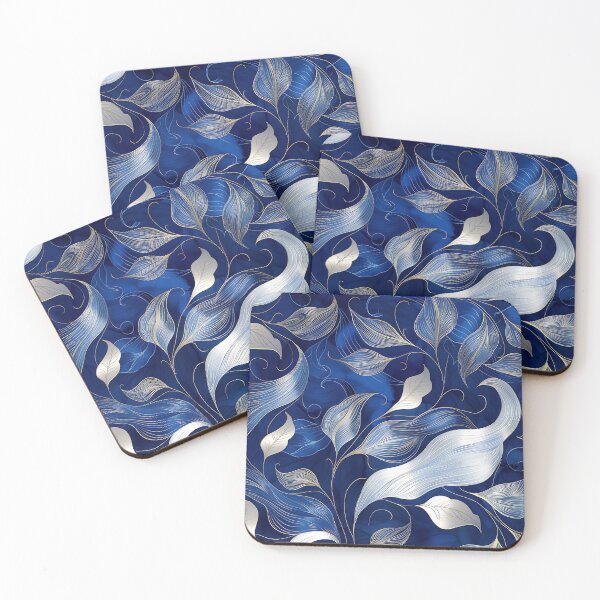 Item preview, Royal Blue and Silver abstract Leaves Pattern designed and sold by Dezainz.