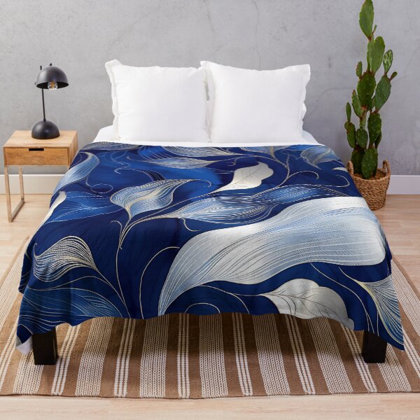 Item preview, Royal Blue and Silver abstract Leaves Pattern designed and sold by Dezainz.