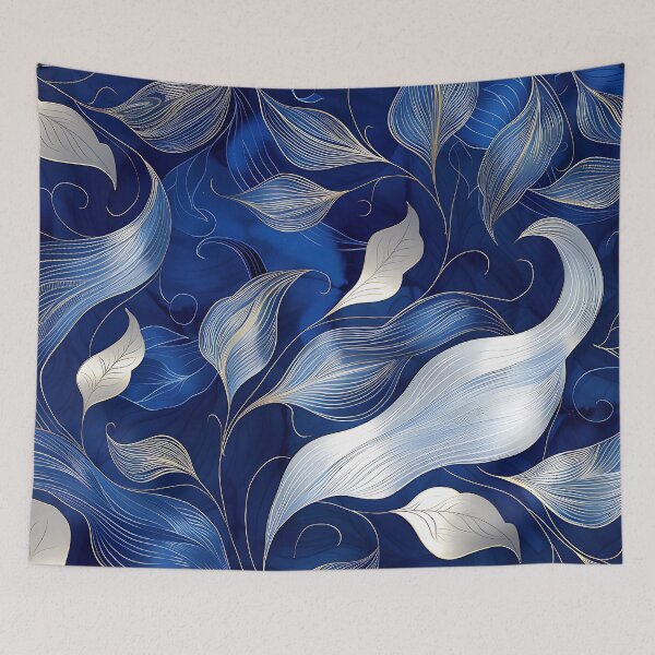 Item preview, Royal Blue and Silver abstract Leaves Pattern designed and sold by Dezainz.
