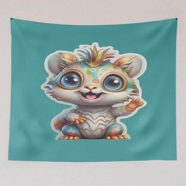 Item preview, Adorable colorful little animal character, waving happy face designed and sold by FotoworldEdel.