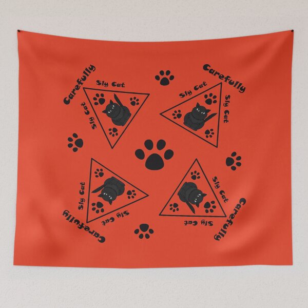 Item preview, Pattern with Sly Cat warning signs designed and sold by Cherevan.