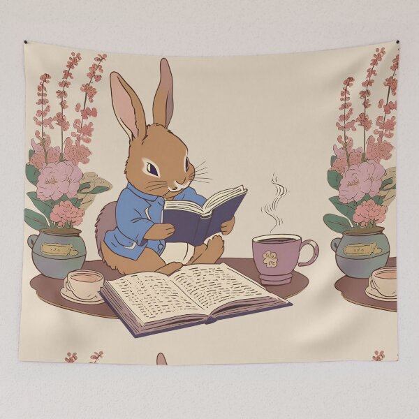 Item preview, Vintage Harlequin Rabbit Bunny Loves Reading Book Nerd Mom and Coffee Lover  designed and sold by wigobun.