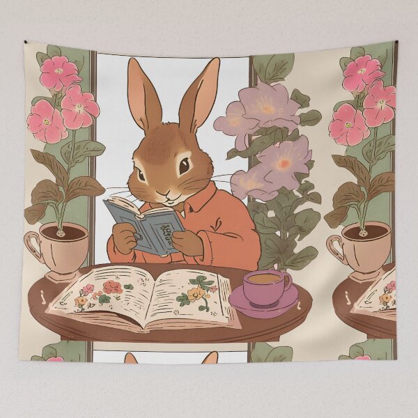 Item preview, Vintage Cute Flemish Giant Rabbit Bunny Loves Reading Book Nerd Mom Loves Coffee designed and sold by wigobun.
