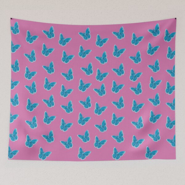 Item preview, Playful Blue Butterflies Flying on Cyclamen Deep Pink Background designed and sold by Julia Doria.