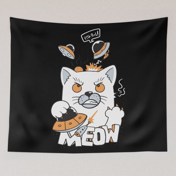 Item preview, Cat attacked ufo doodle designed and sold by Faissal Thomass.