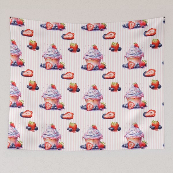 Item preview, Seamless pattern of delicious muffins with pink stripe on the background designed and sold by Ekalininart.