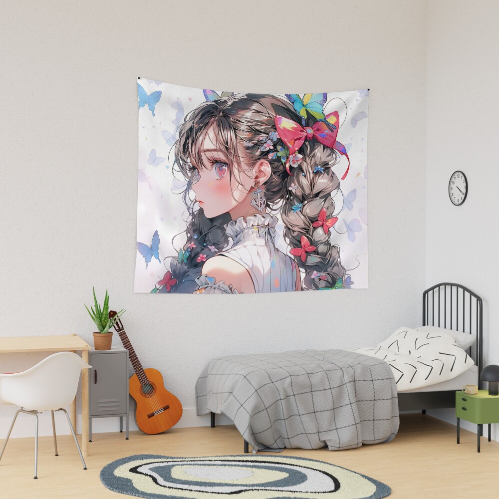 Póster for Sale con la obra «linda coleta trenzas veraniega chica anime» de  bubblegoth | Redbubble