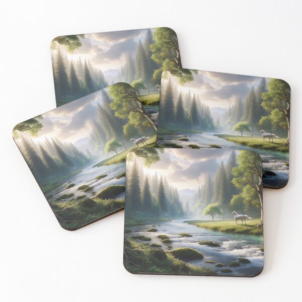 Item preview, Serene Sunrise Over Tranquil River in Forested Landscape designed and sold by ArtComixHaven.