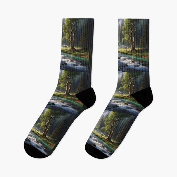 Item preview, Serene Sunrise Over Tranquil River in Forested Landscape designed and sold by ArtComixHaven.