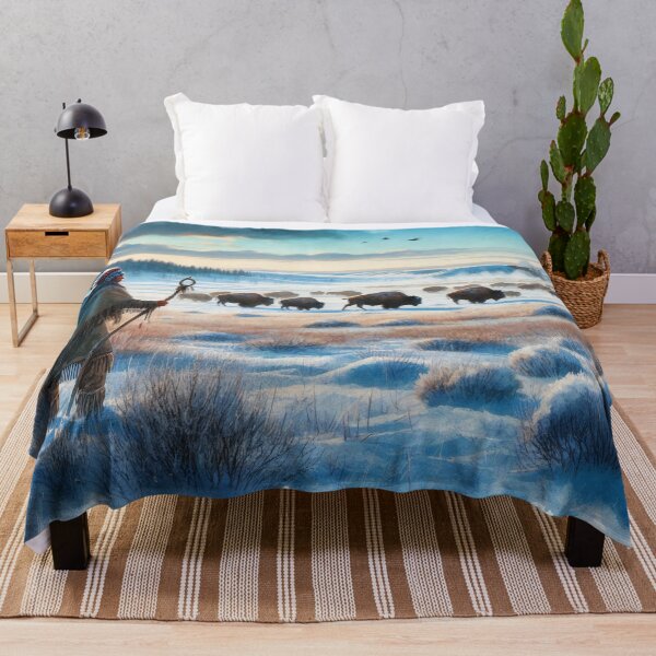 Item preview, Majestic Winter Scene with Native American and Bison Herd designed and sold by ArtComixHaven.