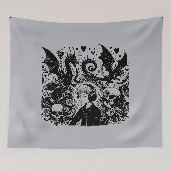 Item preview, Drowning out the the Demons, Goth Dark Aesthetic Dragons Skulls - Lost in the Music designed and sold by dreamsagellc.