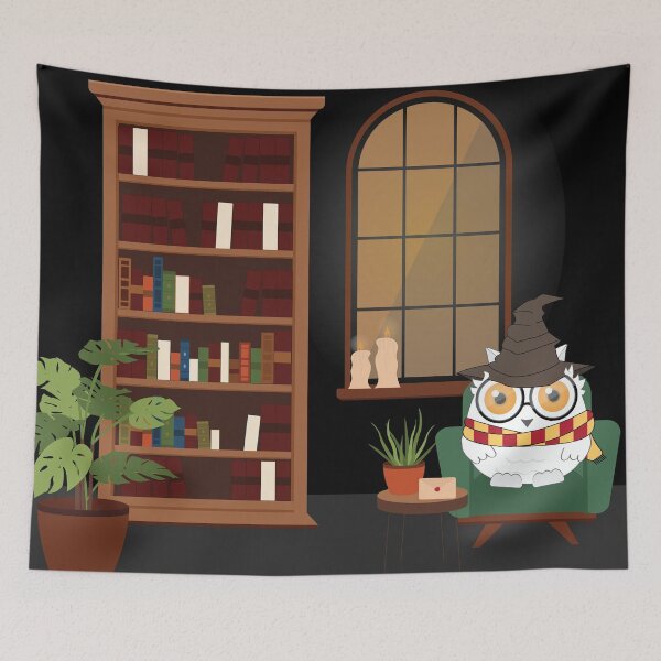 Item preview, Owl in magical room with books designed and sold by LSVdesign.