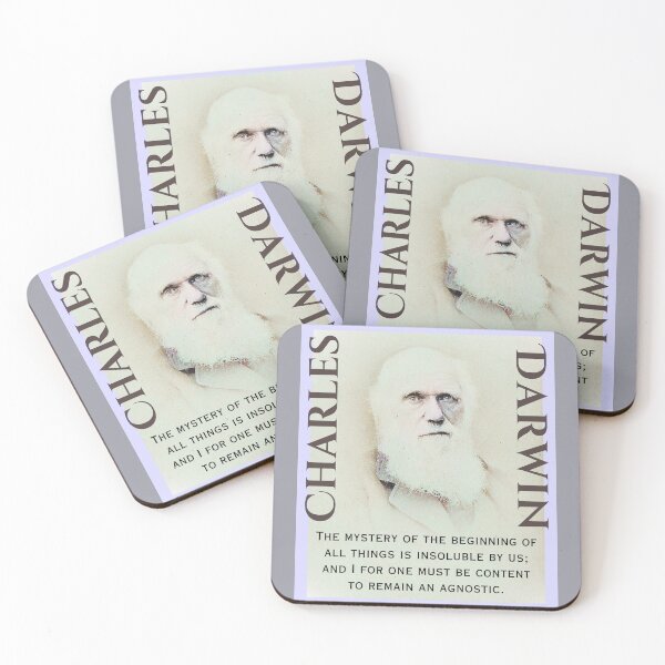 Item preview, Charles Darwin portrait and quote: The mystery of the beginning of all things is insoluble to us; and I for one must be content to remain an Agnostic. designed and sold by artbleed.