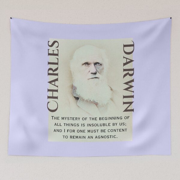 Item preview, Charles Darwin portrait and quote: The mystery of the beginning of all things is insoluble to us; and I for one must be content to remain an Agnostic. designed and sold by artbleed.