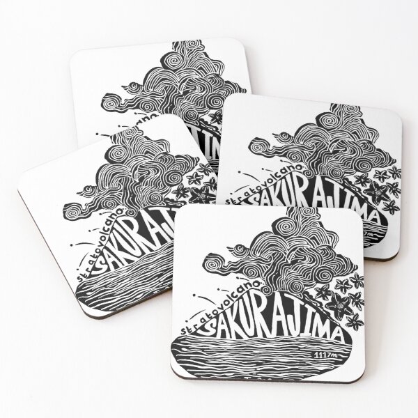 Item preview, Sakurajima, Japan Volcano Linocut designed and sold by louweasely.