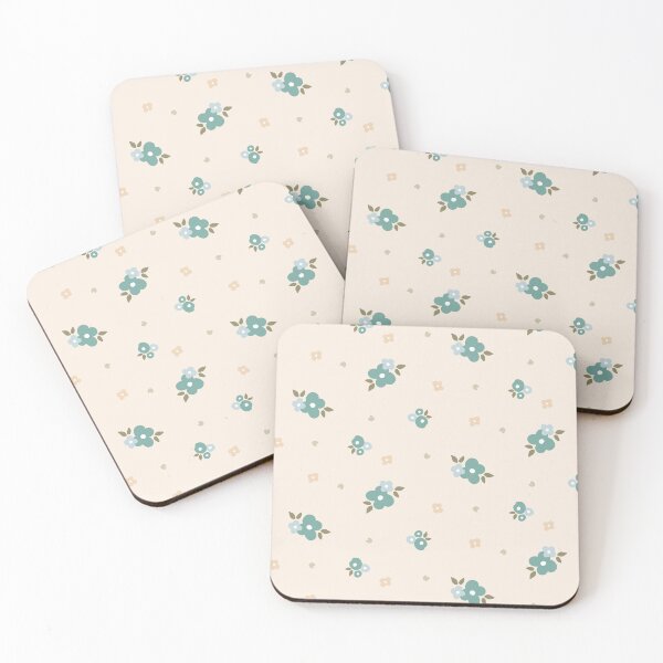Item preview, Cottagecore Garden of Turquoise and Light Blue Flowers on Beige designed and sold by Romi Martinez.