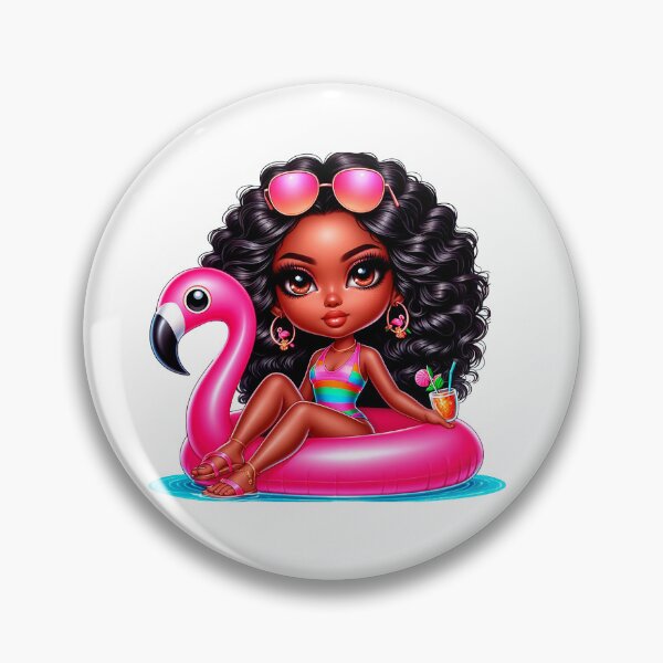 Item preview, Beach Chibi Doll, Summer Chibi, Beach Chibi, Swimsuit Chibi, Afro Chibi, pink. designed and sold by gabrielakrall.