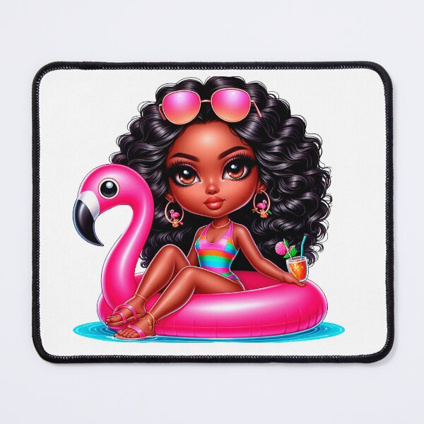 Item preview, Beach Chibi Doll, Summer Chibi, Beach Chibi, Swimsuit Chibi, Afro Chibi, pink. designed and sold by gabrielakrall.