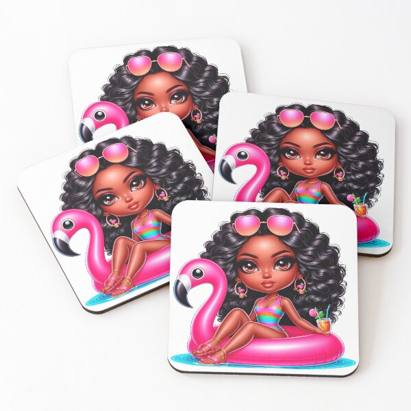 Item preview, Beach Chibi Doll, Summer Chibi, Beach Chibi, Swimsuit Chibi, Afro Chibi, pink. designed and sold by gabrielakrall.