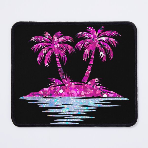 Item preview, Tropical island with Pink palm trees and silver water designed and sold by Fantacaroo Designs.