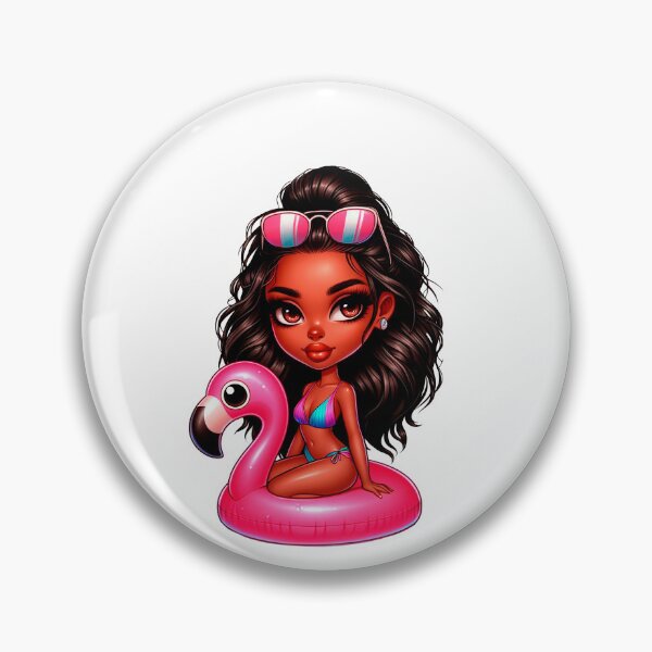 Item preview, Beach Chibi Doll, Summer Chibi, Beach Chibi, Swimsuit Chibi, Afro Chibi, pink. designed and sold by gabrielakrall.