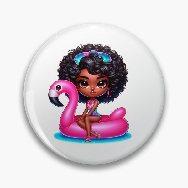 Item preview, Beach Chibi Doll, Summer Chibi, Beach Chibi, Swimsuit Chibi, Afro Chibi, pink. designed and sold by gabrielakrall.