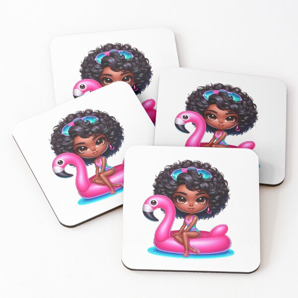 Item preview, Beach Chibi Doll, Summer Chibi, Beach Chibi, Swimsuit Chibi, Afro Chibi, pink. designed and sold by gabrielakrall.