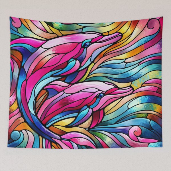 Item preview, Stained Glass Pink Dolphins designed and sold by foilhat.