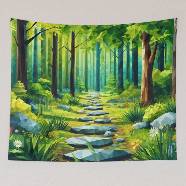 Aperçu de l'œuvre Chemin forestier enchanté dans un style géométrique vibrant créée et vendue par ArtComixHaven.