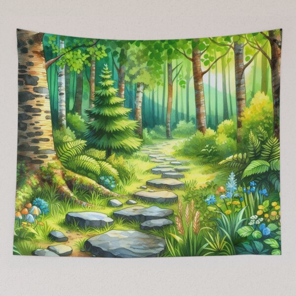 Item preview, Enchanted Forest Trail A Sunlit Path Through Verdant Woods designed and sold by ArtComixHaven.