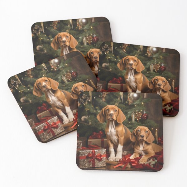 Item preview, American English Coonhound Puppies (Red) with Christmas Tree designed and sold by Samuelsboro.