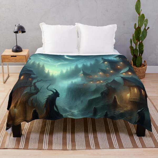 Item preview, Enigmatic Moonlit Village Amidst Enchanted Forest Under a Crescent Moon designed and sold by aminz4.
