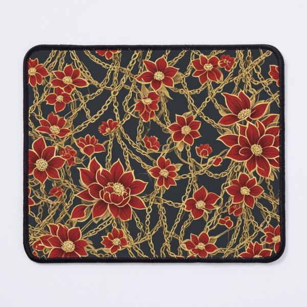 Item preview, Abstract Red Flowers and Gold Chains Pattern designed and sold by calibrit.