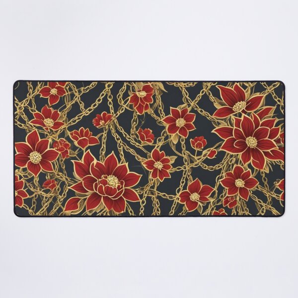 Item preview, Abstract Red Flowers and Gold Chains Pattern designed and sold by calibrit.