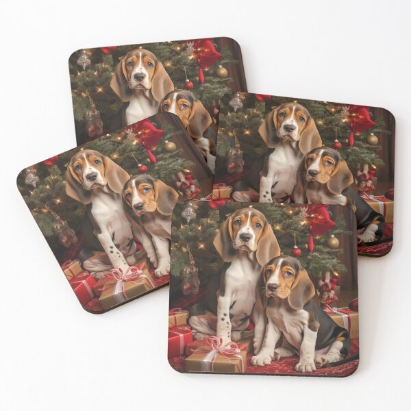 Item preview, American English Coonhound Puppies with Christmas Tree designed and sold by Samuelsboro.
