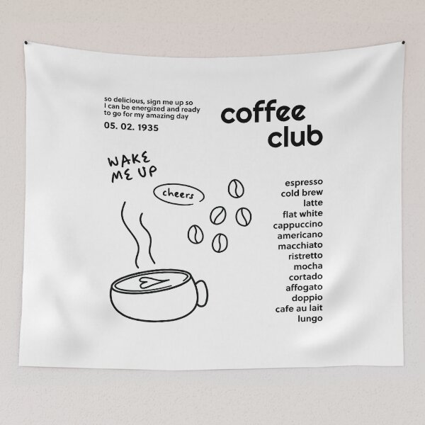Item preview, coffee club with coffee types like espresso, latte, coffee beans, a cup to wake me up designed and sold by richakulkarni.