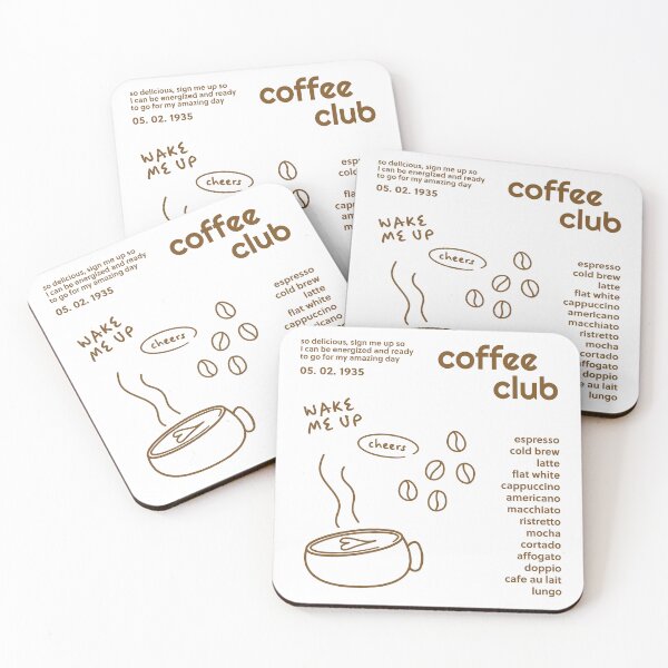Item preview, coffee club brown with coffee types like espresso, latte, coffee beans, a cup to wake me up designed and sold by richakulkarni.