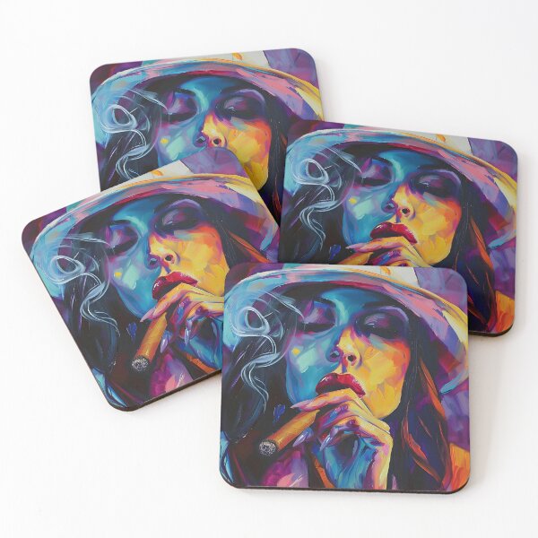 Item preview, Ephemeral Elegance- Abstracted Allure of a Woman, Smoking Cigar in Vivid Brushstrokes designed and sold by OlfactoART Studio.
