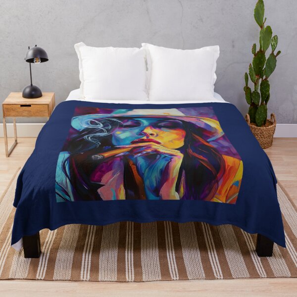 Item preview, Ephemeral Elegance- Abstracted Allure of a Woman, Smoking Cigar in Vivid Brushstrokes designed and sold by OlfactoART Studio.