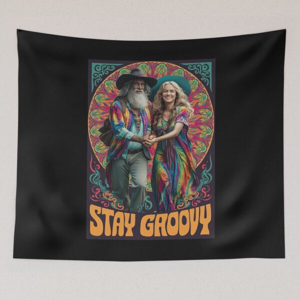 Item preview, Retro Colorful Hippie Couple Stay Groovy designed and sold by AlienOccupation.