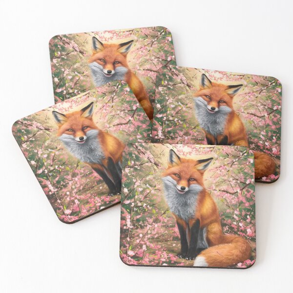 Item preview, Fox Portrait. Fox with cherry blossom, fox painting, Leonardo da Vinci style designed and sold by FoxVibes.