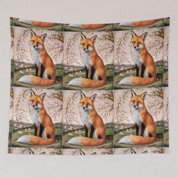 Artikelvorschau, Fuchs-Porträt. Fuchs mit Kirschblüte, Fuchs-Malerei, Leonardo da Vinci-Stil entworfen und verkauft von FoxVibes.