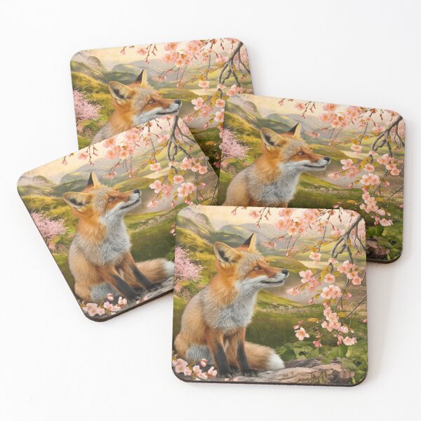 Item preview, Fox Portrait. Fox with cherry blossom, fox painting, Leonardo da Vinci style designed and sold by FoxVibes.